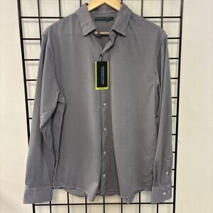 NWT Roundtree & Yorke Performance Med Long Sleeve Button Down Shirt Black/White